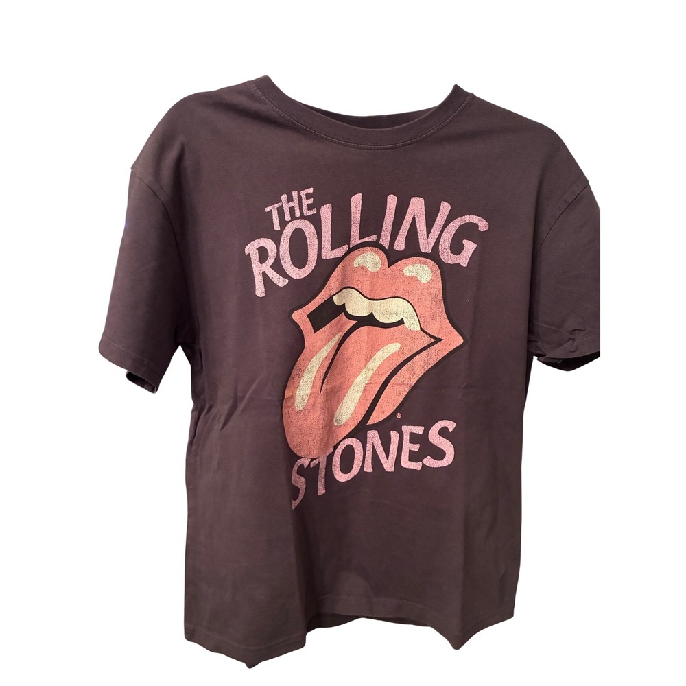 HM LOGG Rolling Stones Band Tee Womens S Dark Purple Pink Glitter Graphic Shirt‎